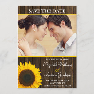 Save The Date Tournesol jaune Grange en bois Photo Enregistrer l