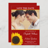 Save The Date Tournesol jaune rouge photo Enregistrer la date (Devant / Derrière)