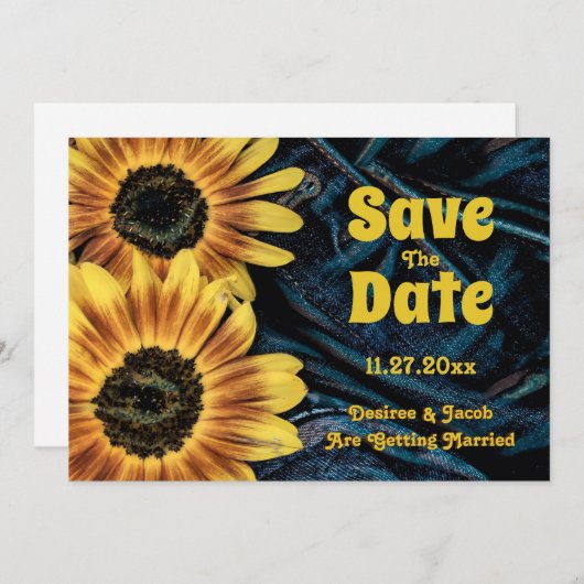 Save The Date Tournesol Jaune Rustique Bleu Denim Enregistrer La (Devant / Derrière)