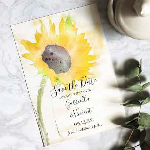 Save The Date Tournesol jaune sur Mariage d'aquarelle blanche