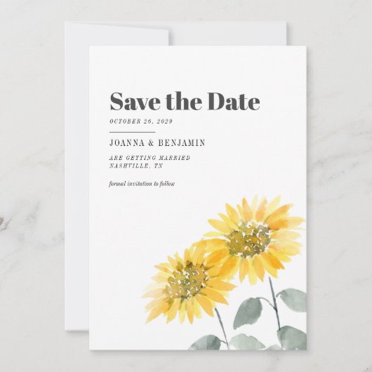 Save The Date Tournesol Mariage floral (Devant)