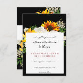 Save The Date Tournesol & Rose blanche Artsy Floral - noir (Devant / Derrière)