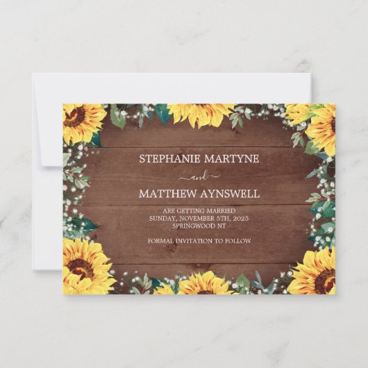 Save The Date Tournesol rustique Babys Respirer frontière Mariag (Dos)