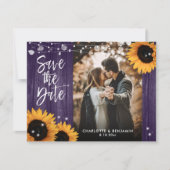 Save The Date Tournesol Rustique Bois pourpre Photo Mariage (Devant)