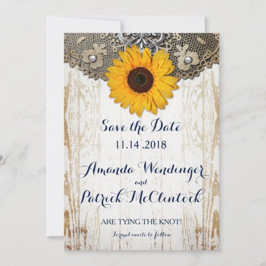 Save The Date Tournesol rustique et dentelle Enregistrer la date (Devant)