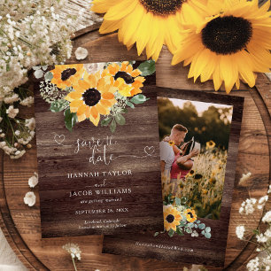 Save The Date Tournesol Rustique Grange Mariage en bois