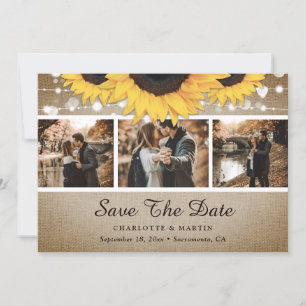Save The Date Tournesol Rustique Lumières en bois Mariage Photo