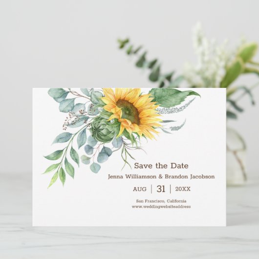 Save The Date Tournesol rustique mariage Enregistrer la date Ver (Debout devant)
