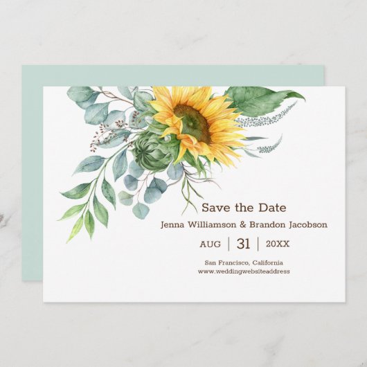 Save The Date Tournesol rustique mariage Enregistrer la date Ver (Devant / Derrière)