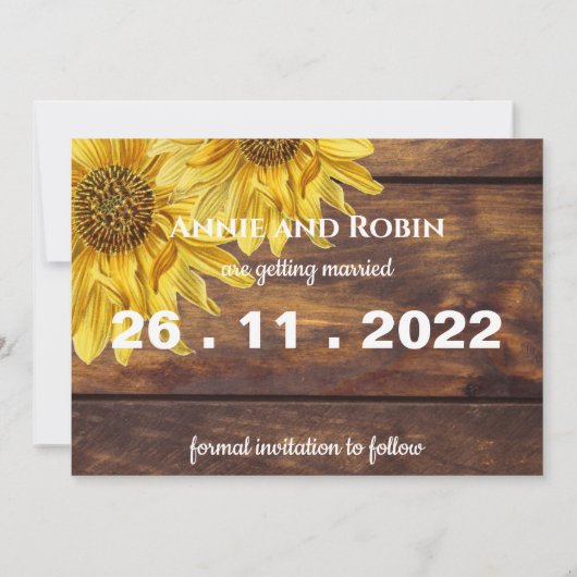 Save The Date Tournesol rustique Mariage jaune brillant (Dos)