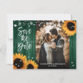 Save The Date Tournesol rustique Mariage vert (Devant)