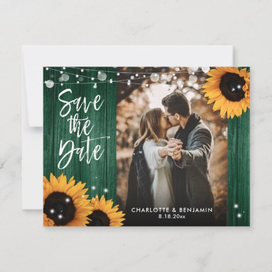 Save The Date Tournesol rustique Mariage vert (Devant)