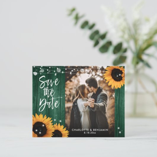 Save The Date Tournesol rustique Mariage vert (Debout devant)
