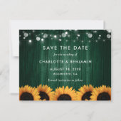 Save The Date Tournesol rustique Mariage vert (Dos)