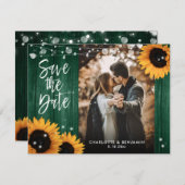 Save The Date Tournesol rustique Mariage vert (Devant / Derrière)