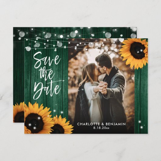Save The Date Tournesol rustique Mariage vert (Devant / Derrière)