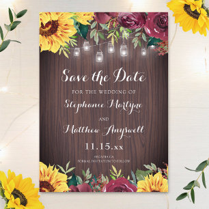 Save The Date Tournesol rustique Mason Jar illumine le Mariage f