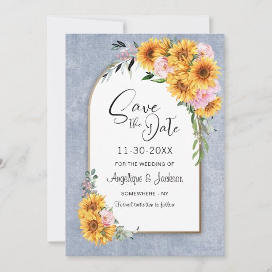 Save The Date Tournesol Rustique Rose Mariage Arch (Devant)