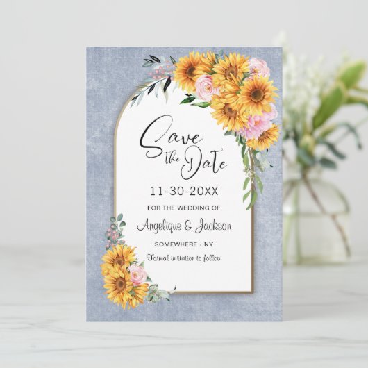 Save The Date Tournesol Rustique Rose Mariage Arch (Debout devant)