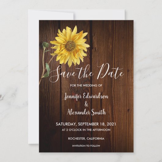 Save The Date Tournesol rustique sur le mariage campagnard en bo (Devant)