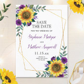 Save The Date Tournesol Rustique violet Floral Mariage géométriq