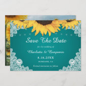 Save The Date Tournesol Turquoise Rustique Mariage Photo Enregis (Devant / Derrière)