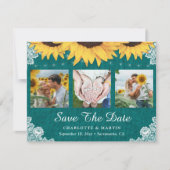 Save The Date Tournesol Turquoise Rustique Mariage Photo Enregis (Devant)