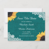 Save The Date Tournesol Turquoise Rustique Mariage Photo Enregis (Dos)
