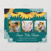 Save The Date Tournesol Turquoise Rustique Mariage Photo Enregis (Devant / Derrière)