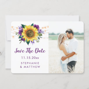 Save The Date Tournesol Violet Floral Lumières Photo Enregistrer