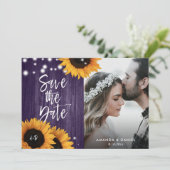 Save The Date Tournesol Violet Rustique Enregistrer La Date Cart (Debout devant)