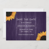 Save The Date Tournesol Violet Rustique Enregistrer La Date Cart (Dos)