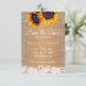 Save The Date Tournesols de burlap rustiques enregistrer la date (Debout devant)