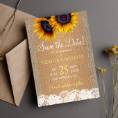 Save The Date Tournesols de burlap rustiques enregistrer la date