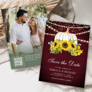 Save The Date Tournesols de mariage photo Burgundy White Pumpkin
