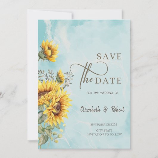 Save The Date Tournesols Rustiques Bleu Enregistrer La Date (Devant)