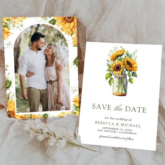 Save The Date Tournesols rustiques en pot Mason Photo mariage