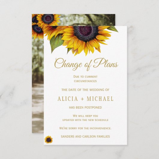 Save The Date Tournesols rustiques PHOTO Changement de plan mari (Devant / Derrière)