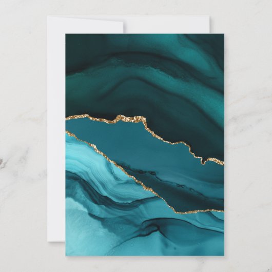 Save The Date Tourquoise et Or Agate Mariage Enregistrer la date (Dos)