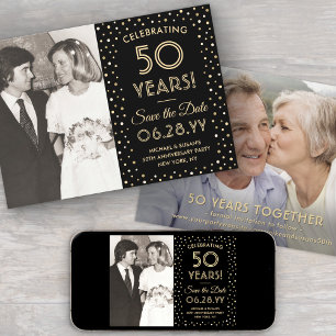 Save The Date TOUT Anniversaire 2 Photo Black & Gold Confetti
