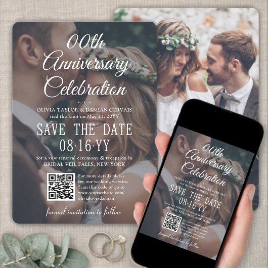 Save The Date TOUTE Fête d'anniversaire Élégant 2 Photo & Code Q