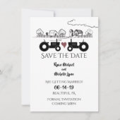 Save The Date Tracteurs de silhouettes et ferme noir - Mariage b (Devant)