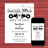 Save The Date Tracteurs silhouette et ferme noir - Mariage blanc