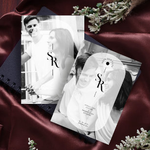 Save The Date Transparence du volume délicat Initiales blanches 