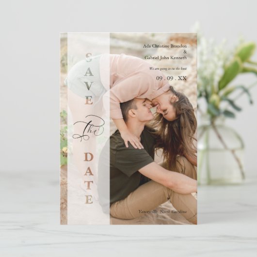 Save The Date Transparency Photo Script Cut Paper Effect Wedding (Debout devant)