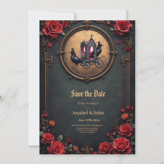 Save The Date Transport gothique avec Ravens et Rose. (Devant)