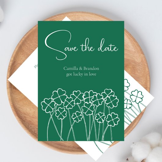 Save The Date Trèfle Chanceux Émeraude Moderne Mariage