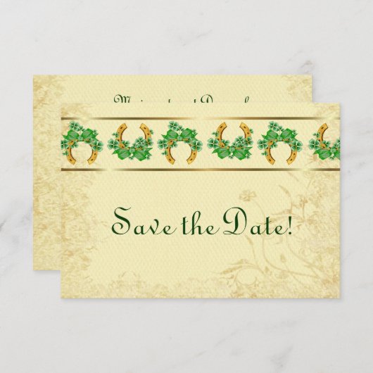 Save The Date Trèfles et Or Irlandais Enregistrer la Date (Devant / Derrière)