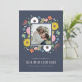 Save The Date Trellis Flower Frame Enregistrer la Date - Bleu Nu (Debout devant)