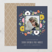 Save The Date Trellis Flower Frame Enregistrer la Date - Bleu Nu (Devant / Derrière)